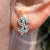 Real Solid 925 Sterling Silver Iced $ Dollar Sign Earrings