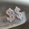 Real Solid 925 Sterling Silver Iced $ Dollar Sign Earrings