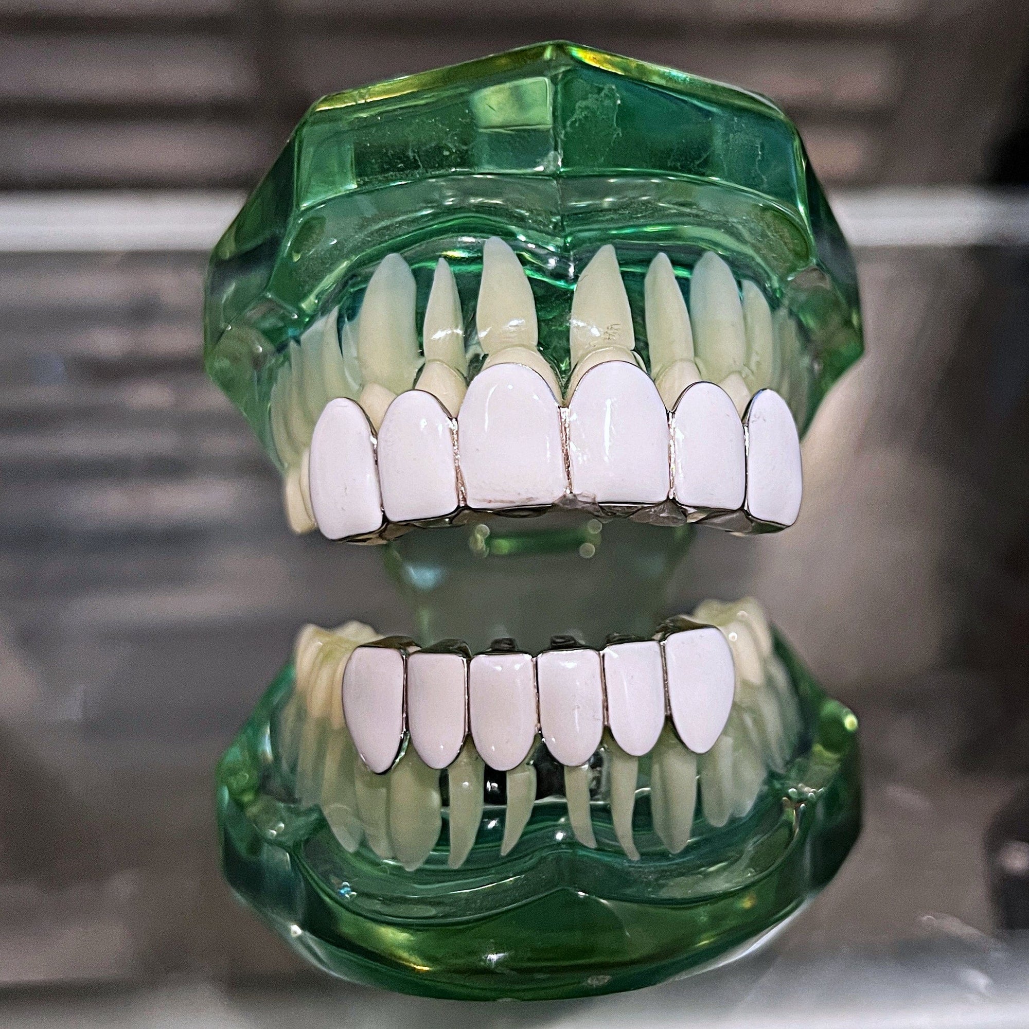 Real Solid 925 Sterling Silver White Enamel Top and Bottom Teeth Grill