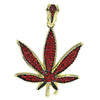 Red On Gold Finish Marijuana Weed Leaf Iced Pendant