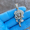 Rose Flower Gold Finish on 925 Sterling Silver Iced Pendant