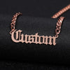 Rose Gold / 16 inches Custom Name Pendant Old English Letters Personalized Curb Chain Necklace
