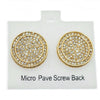 Round 19MM Gold Finish Screw Back Bling Earrings