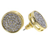 Round Circle Iced Flooded Out Micro Pave Gold Finish Earrings 15MM