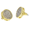 Round Circle Iced Flooded Out Micro Pave Gold Finish Earrings 15MM