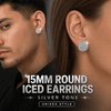 Round Silver Tone Iced Micro Pave Earrings 15MM