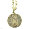 Round Virgin Mary La Virgen Pendant Gold Finish 24" Figaro Chain Necklace