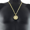 Round Virgin Mary La Virgen Pendant Gold Finish 24" Figaro Chain Necklace