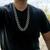Sand Blast Chain Silver Tone Cuban Link Necklace 30" x 18MM