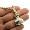 Sand Blast Money Bag Gold Finish Rope Chain Necklace 24"