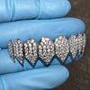 Shark Grillz Eight Top Teeth Silver Tone Iced CZ Flooded Out Grills