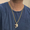 Shark Iced Pendant Gold Finish Rope Chain Necklace 24"