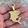 Shark Iced Pendant Gold Finish Rope Chain Necklace 24"