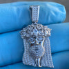 SILVER 925 Silver Jesus Pendant Flooded Out Trillion Cut Iced Marquise Baguette 1"