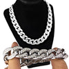 Silver Tone 18" Cuban Link Choker Chain & Iced Bracelet 18MM