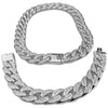 Silver Tone 18" Cuban Link Choker Chain & Iced Bracelet 18MM