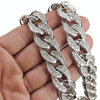 Silver Tone 18" Cuban Link Choker Chain & Iced Bracelet 18MM