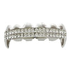 Silver Tone 2 Row Iced Top Teeth Vampire Fangs Grillz