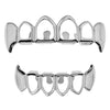 Silver Tone 4 Open Face Vampire Teeth Fangs Grillz Set