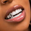 Silver Tone Black Dollar Sign Symbol CZ Single Canine Iced Bling Out Grill