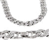 Silver Tone Cuban Link Half Stone Iced Chain Necklace 14MM 30"