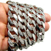 Silver Tone Cuban Link Half Stone Iced Chain Necklace 14MM 30"