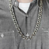 Silver Tone Cuban Link Half Stone Iced Chain Necklace 14MM 30"