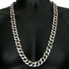 Silver Tone Cuban Link Half Stone Iced Chain Necklace 14MM 30"