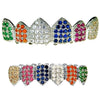 Silver Tone CZ Iced Rainbow Color Teeth Grillz Set