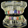 Silver Tone CZ Iced Rainbow Color Teeth Grillz Set