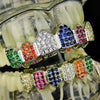 Silver Tone CZ Iced Rainbow Color Teeth Grillz Set