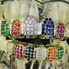 Silver Tone CZ Iced Rainbow Color Teeth Grillz Set