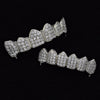 Silver Tone CZ Iced Vampire Fangs Grillz Set