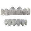 Silver Tone CZ Micro Pave Iced Teeth Grillz Set