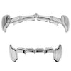 Silver Tone Full Vampire Fangs Slim Bar Grillz Set