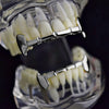 Silver Tone Full Vampire Fangs Slim Bar Grillz Set