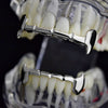 Silver Tone Full Vampire Fangs Slim Bar Grillz Set