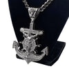 Silver Tone Huge Iced Mariners Jesus Cross Anchor Chain Necklace 30"