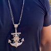 Silver Tone Huge Iced Mariners Jesus Cross Anchor Chain Necklace 30"