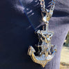 Silver Tone Huge Iced Mariners Jesus Cross Anchor Chain Necklace 30"