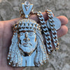 Silver Tone Huge Jesus Crown Pendant Cuban Link Chain Necklace 30"