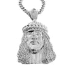Silver Tone Huge Jesus Crown Pendant Cuban Link Chain Necklace 30"