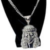 Silver Tone Huge Jesus Crown Pendant Cuban Link Chain Necklace 30"