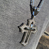 Silver Tone Huge Open Cross Iced Pendant Cuban Chain Necklace 30"