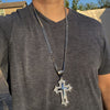 Silver Tone Huge Open Cross Iced Pendant Cuban Chain Necklace 30"