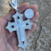 Silver Tone Huge Open Cross Iced Pendant Cuban Chain Necklace 30"