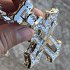 Silver Tone Huge Open Cross Iced Pendant Cuban Chain Necklace 30"