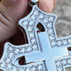 Silver Tone Huge Open Cross Iced Pendant Cuban Chain Necklace 30"