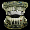 Silver Tone Iced 3 Row Top Teeth Grillz