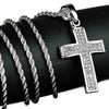 Silver Tone Iced Curved Micro Cross Rope Chain 24"